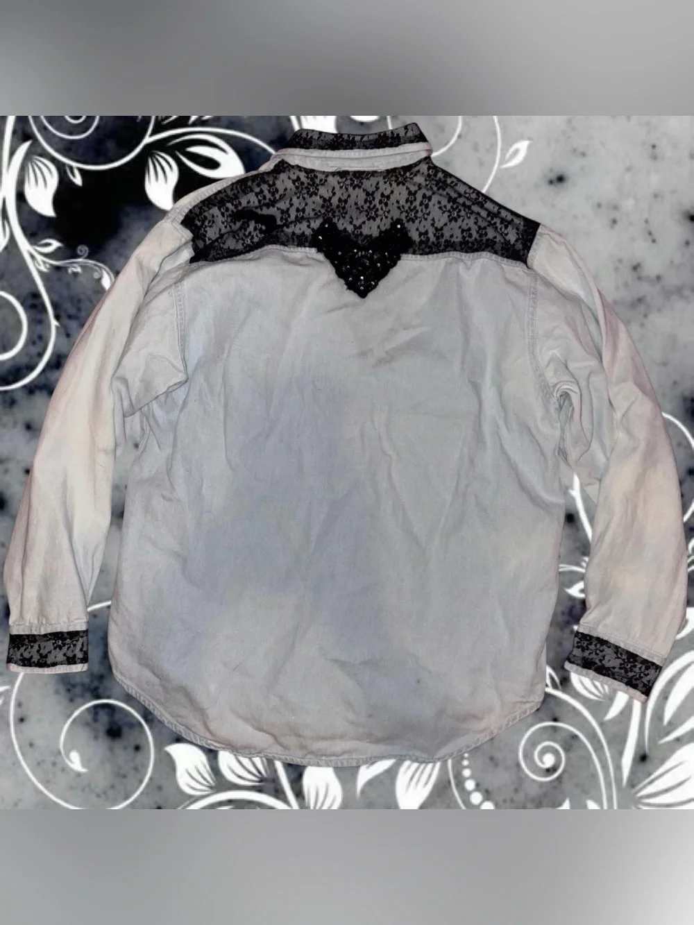 vtg 80s/90s lace rhinestone western top - lanie new york, sz sm, can fit md